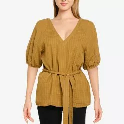 Banana Republic Short Sleeve Windowpane Puff Top