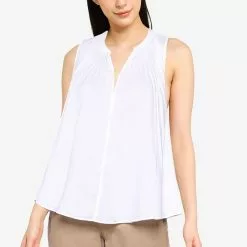 Banana Republic Split Neck Pleated Poplin Top