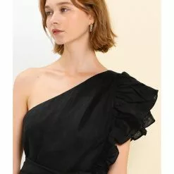 Banana Republic One Shoulder Flounce Linen Mini -Outlet Banana Republic Store banana republic 4426 1817416 7