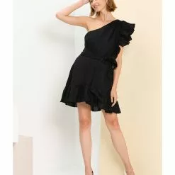 Banana Republic One Shoulder Flounce Linen Mini -Outlet Banana Republic Store banana republic 4427 1817416 8