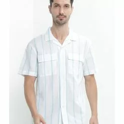 Banana Republic Cotton Linen Stripe Resort Shirt