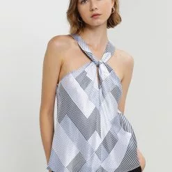 Banana Republic Sl Drape Neck Halter Silk Top