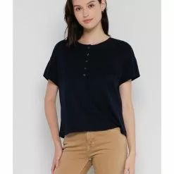 Banana Republic Short Sleeves Supima Boxy Henley Top